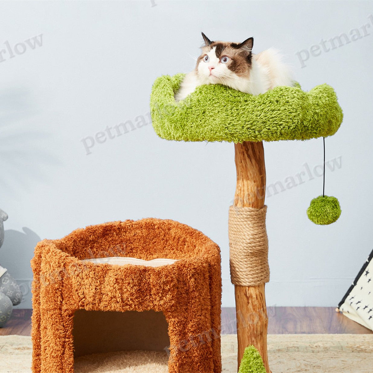 Solid Wood Cat Climbing Frame with Sisal – view 3