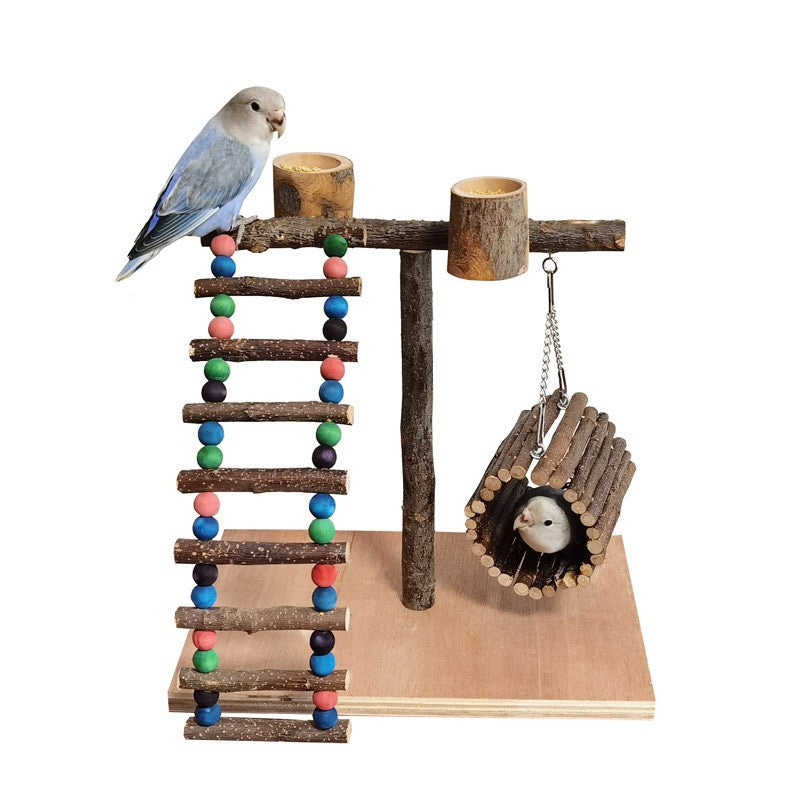 Solid Wood Parrot Station Frame Training Bird Shelf Perch Toy Stand – Section A