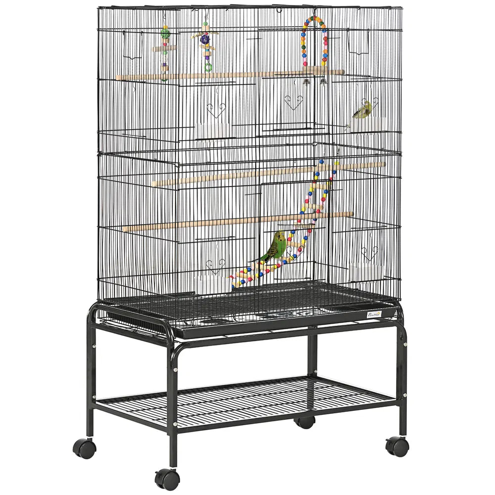 Spacious 52" Bird Cage with Rolling Stand and Toys – Black