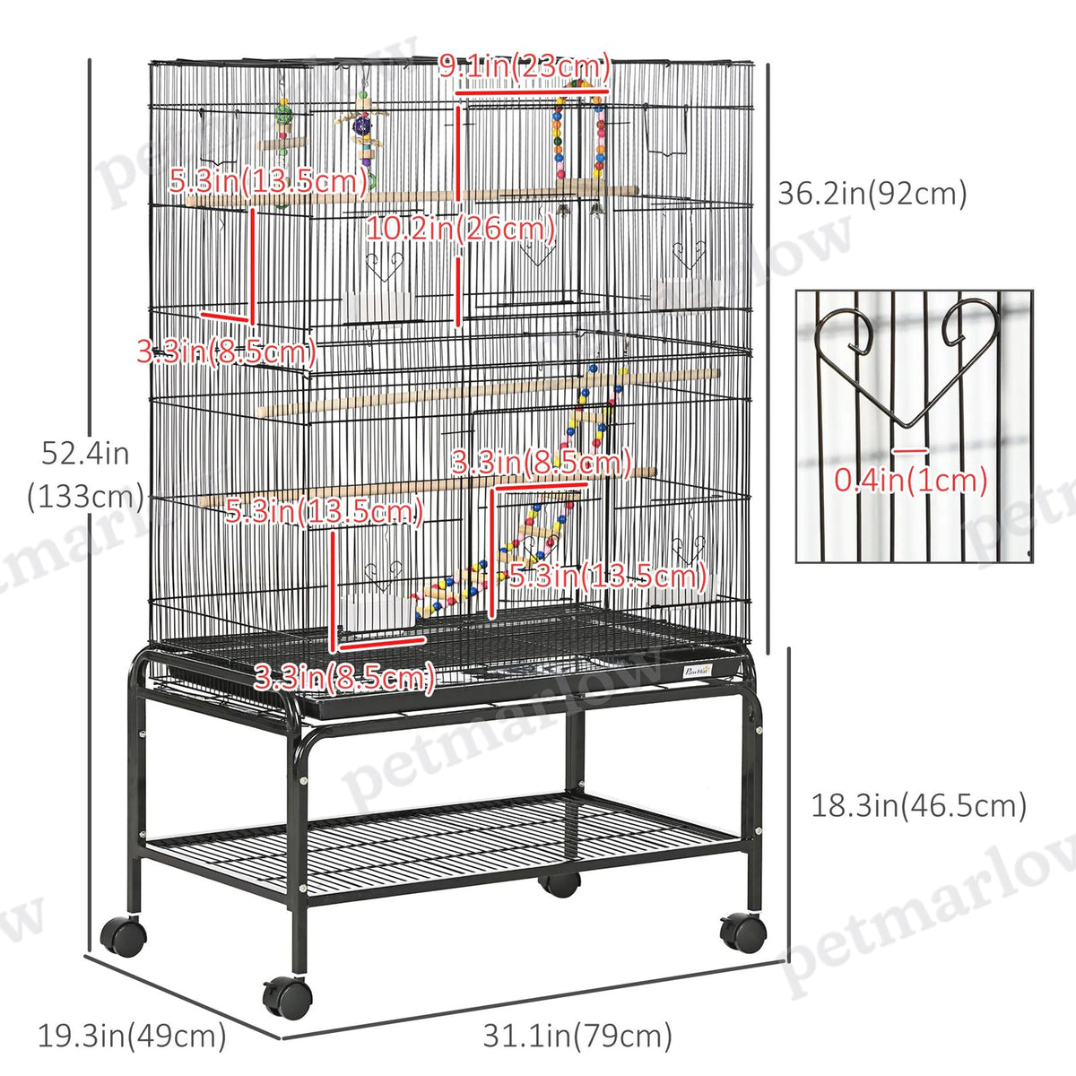 Spacious 52" Bird Cage with Rolling Stand and Toys – view 5