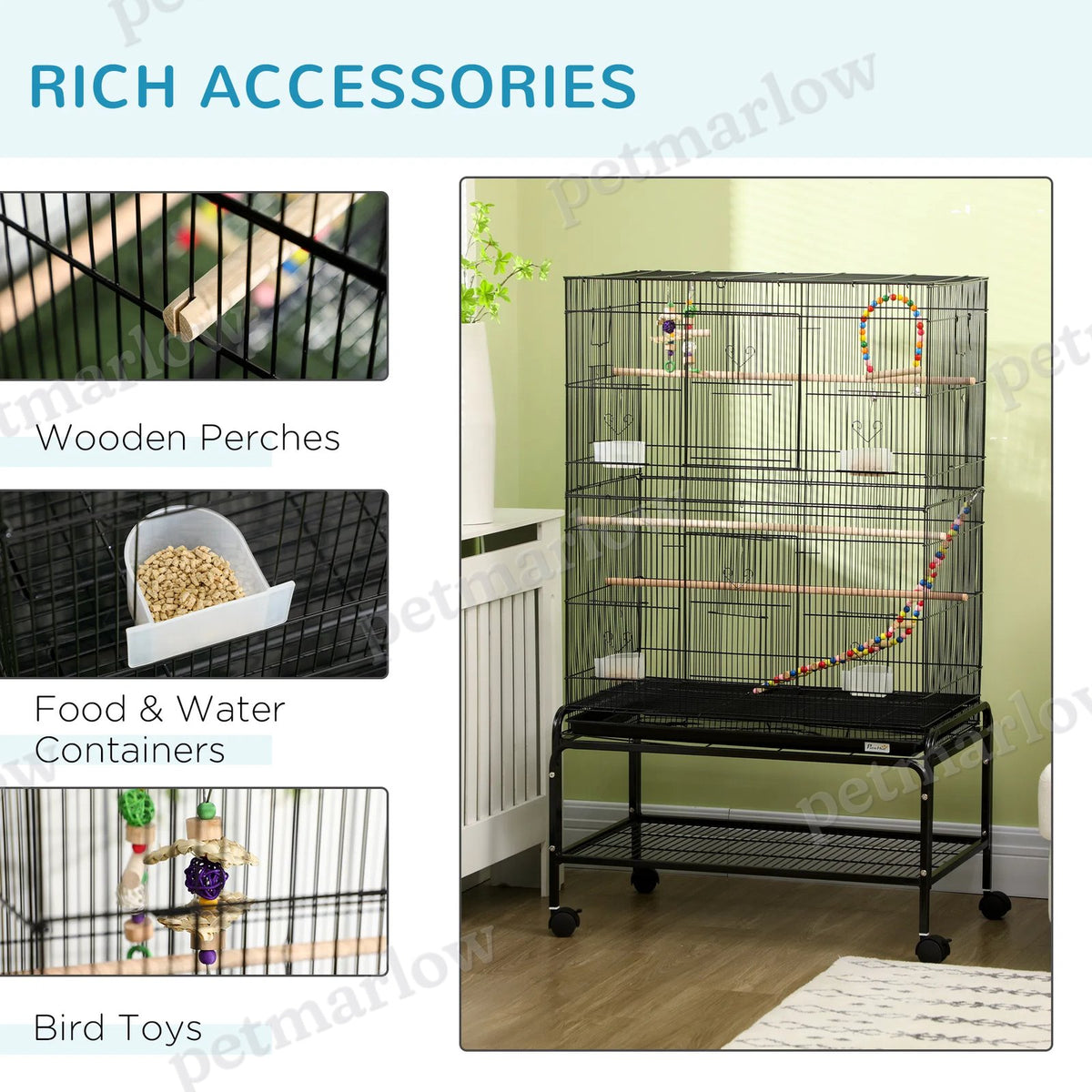 Spacious 52" Bird Cage with Rolling Stand and Toys – view 6