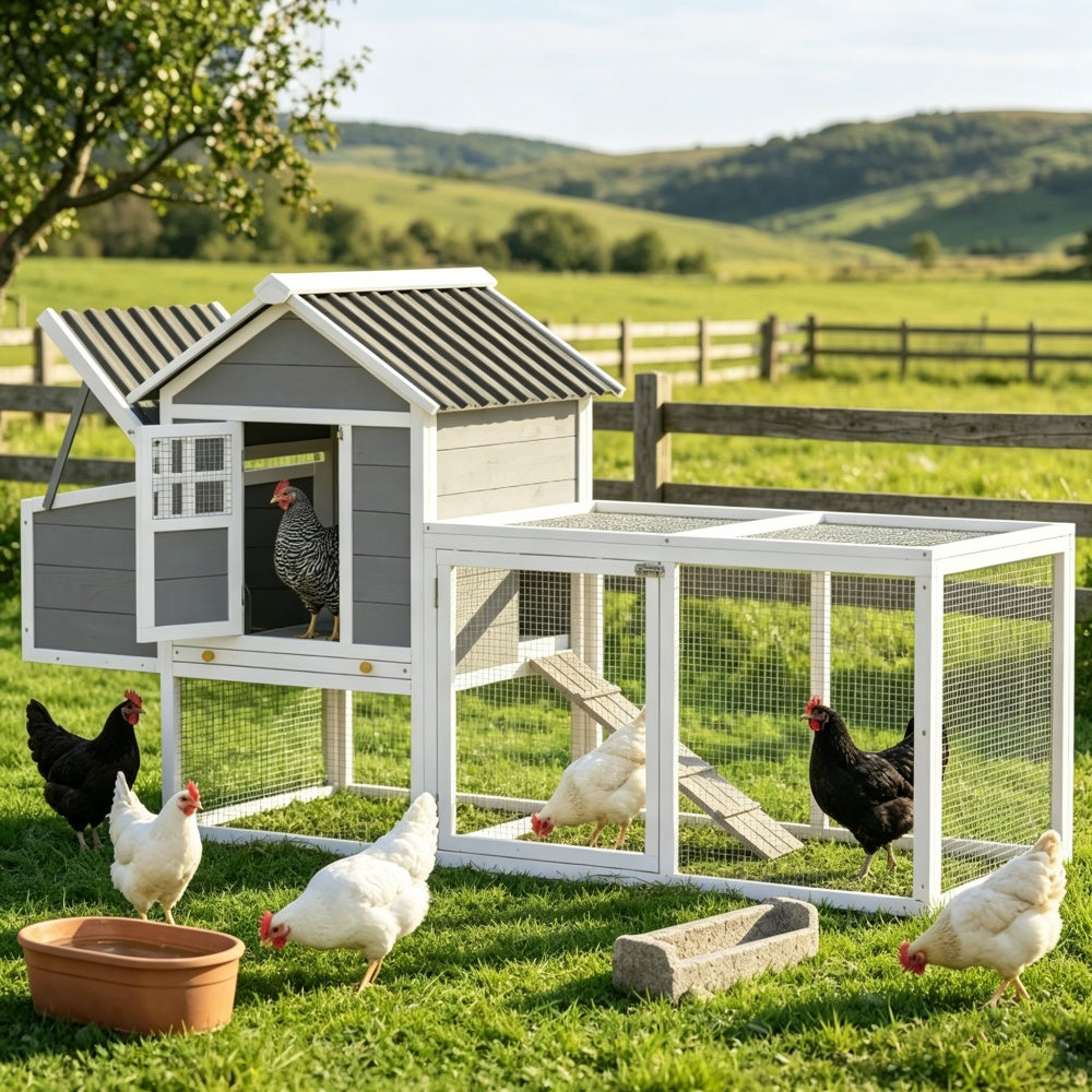Spacious Chicken Coop with Run and Nesting Box