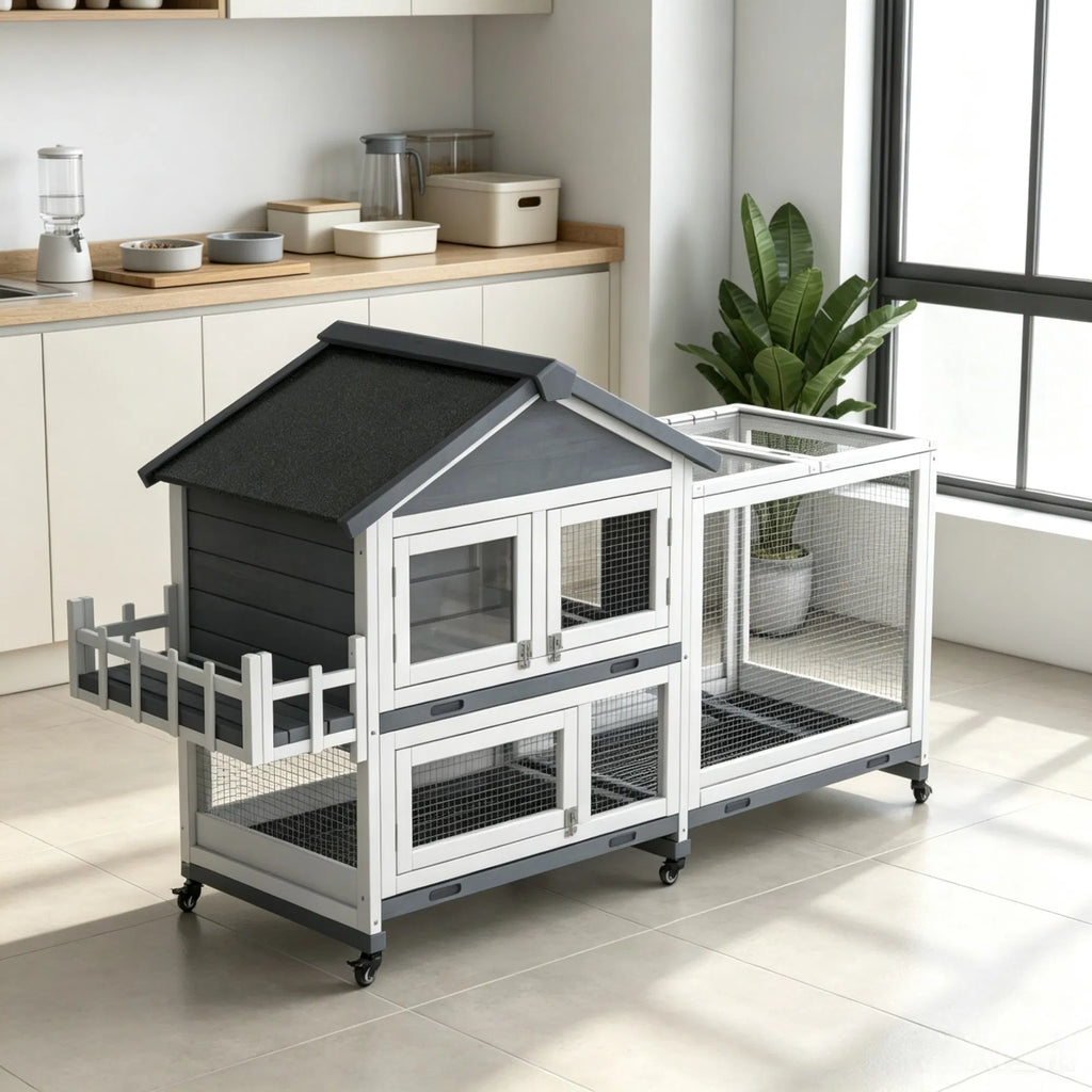 Spacious Wooden Rabbit Hutch with Openable Roof