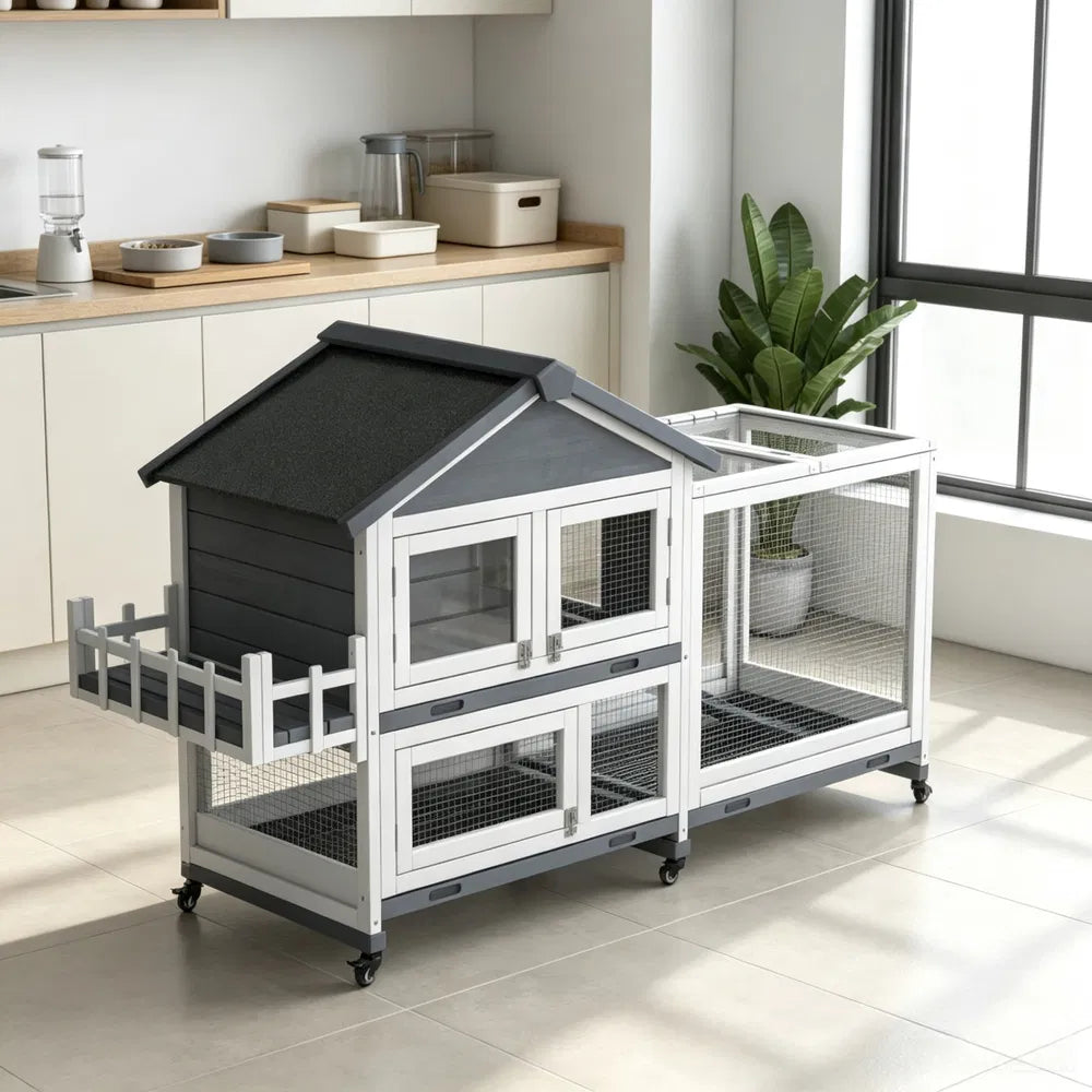 Spacious Wooden Rabbit Hutch with Openable Roof – view 2