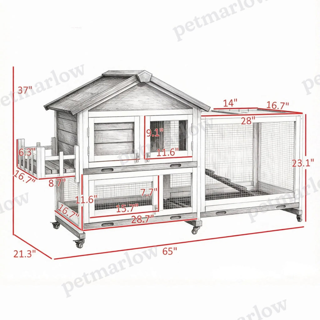 Spacious Wooden Rabbit Hutch with Openable Roof – view 3