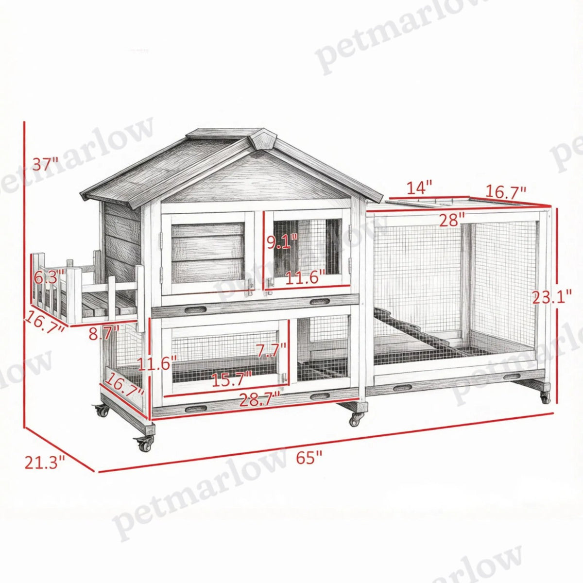 Spacious Wooden Rabbit Hutch with Openable Roof – view 3