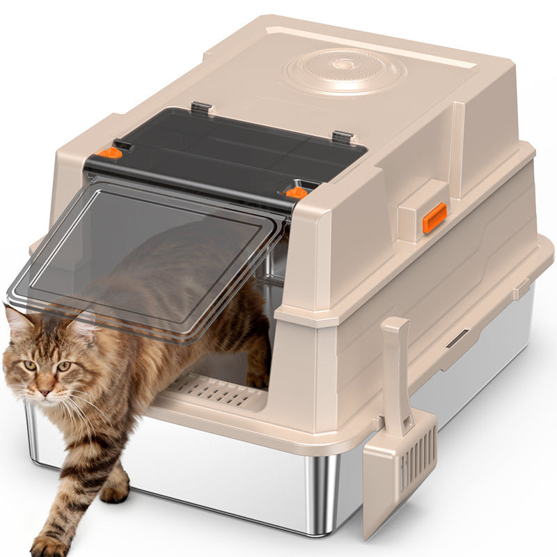 Stainless Steel Cat Litter Box with High-Sided Design