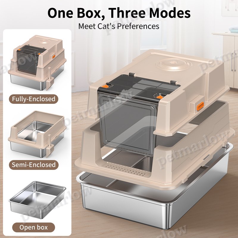 Stainless Steel Cat Litter Box with High-Sided Design – view 5