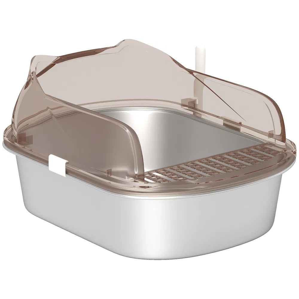 Stainless Steel Cat Litter Box with High Sides and Easy Cleaning – Charcoal Grey