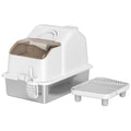 Stainless Steel Cat Litter Box with High Sides and Scoop – White
