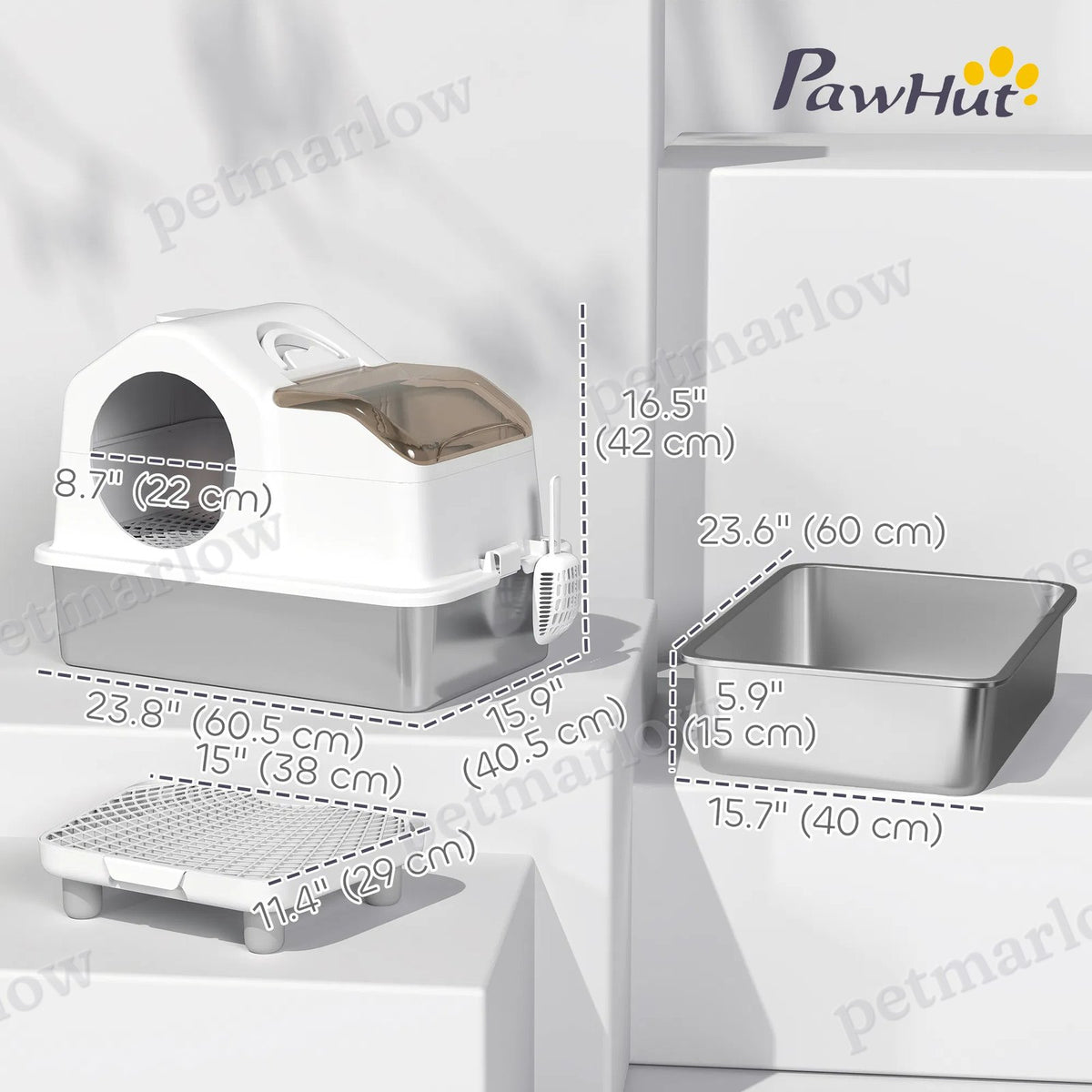 Stainless Steel Cat Litter Box with High Sides and Scoop – view 3