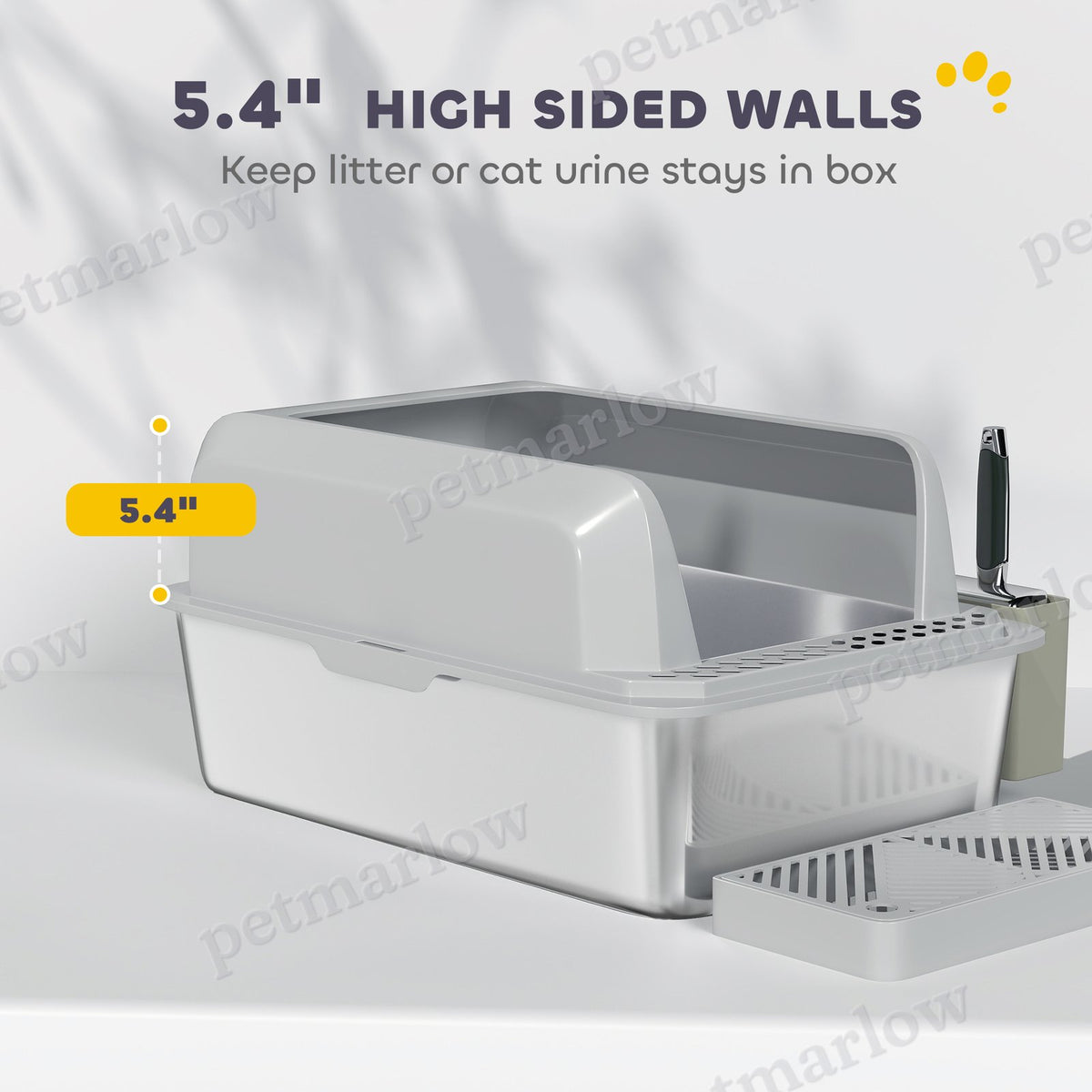 Stainless Steel Cat Litter Box with High Sides and Scoop – view 3