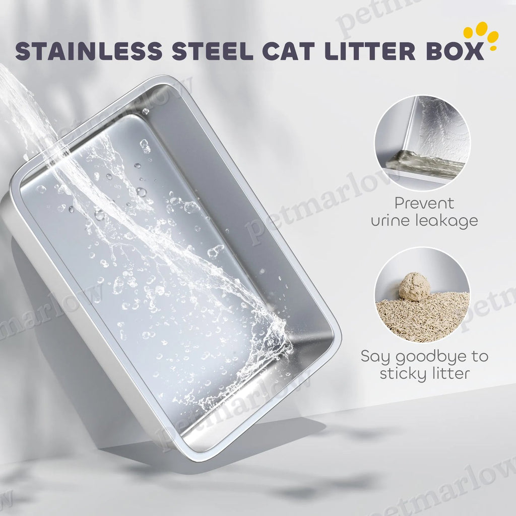 Stainless Steel Cat Litter Box with High Sides and Scoop – view 4
