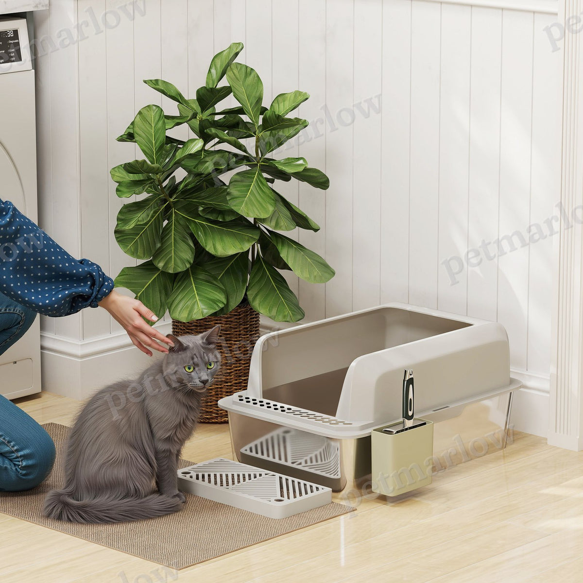 Stainless Steel Cat Litter Box with High Sides and Scoop – view 4