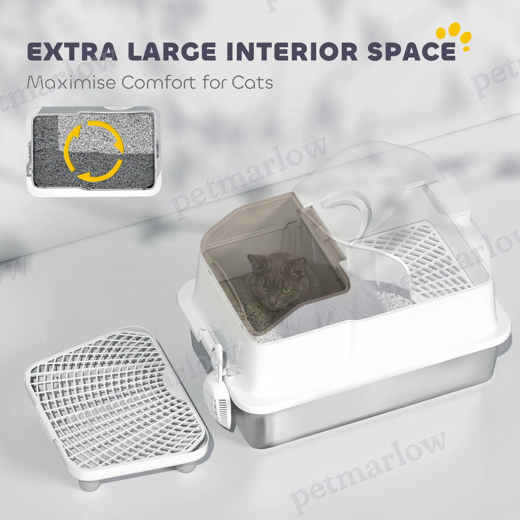 Stainless Steel Cat Litter Box with High Sides and Scoop – view 5