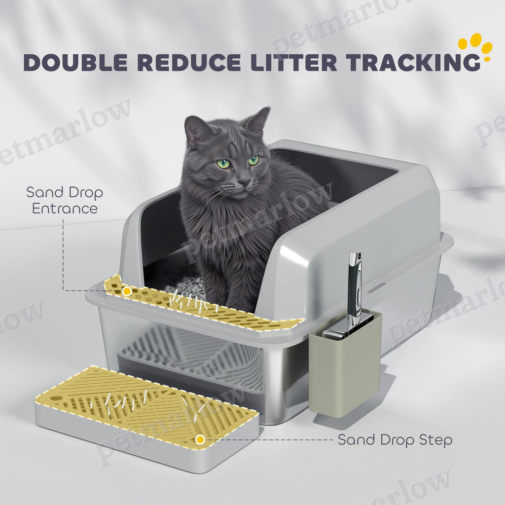 Stainless Steel Cat Litter Box with High Sides and Scoop – view 6