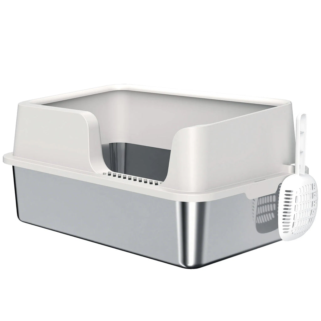 Stainless Steel Cat Litter Box with High Sides for Easy Cleaning