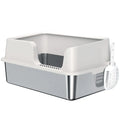 Stainless Steel Cat Litter Box with High Sides for Easy Cleaning – Light Grey
