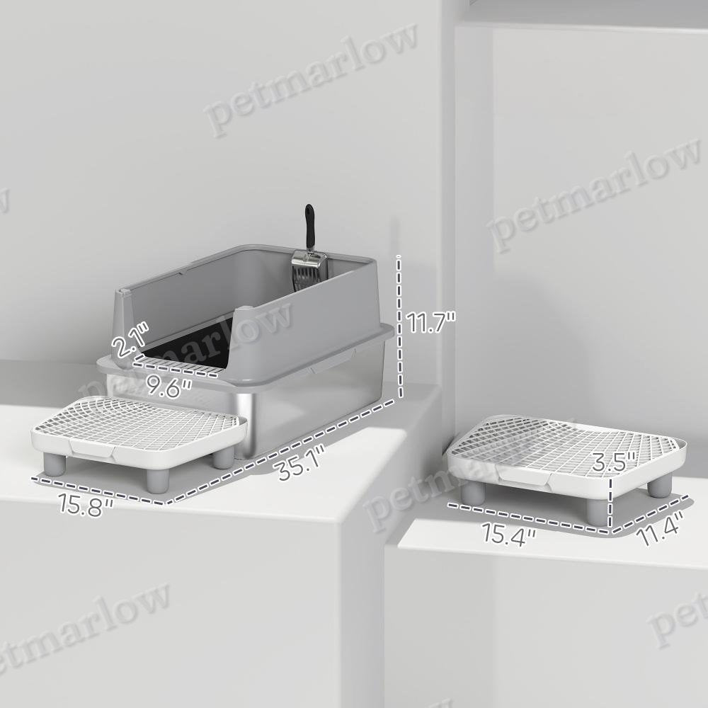 Stainless Steel Cat Litter Box with Litter Scoop – view 2