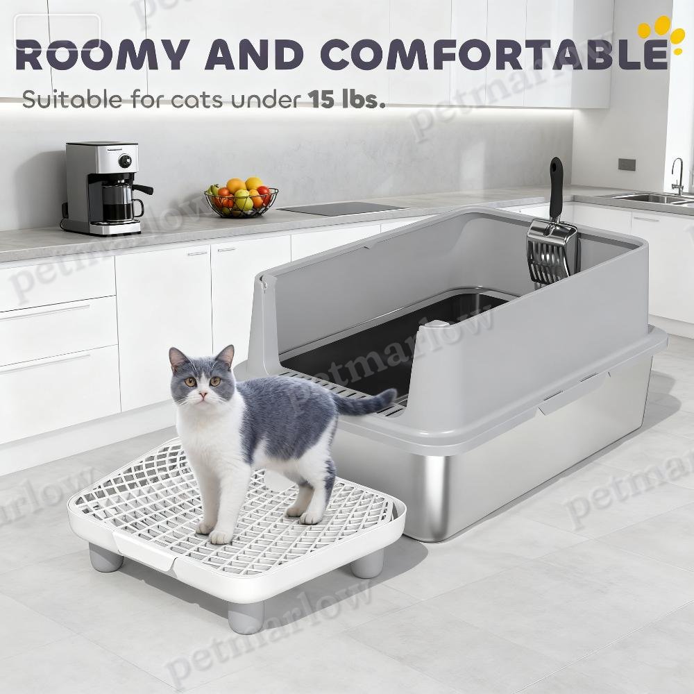 Stainless Steel Cat Litter Box with Litter Scoop – view 3