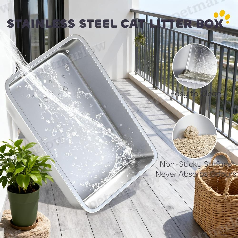 Stainless Steel Cat Litter Box with Litter Scoop – view 4