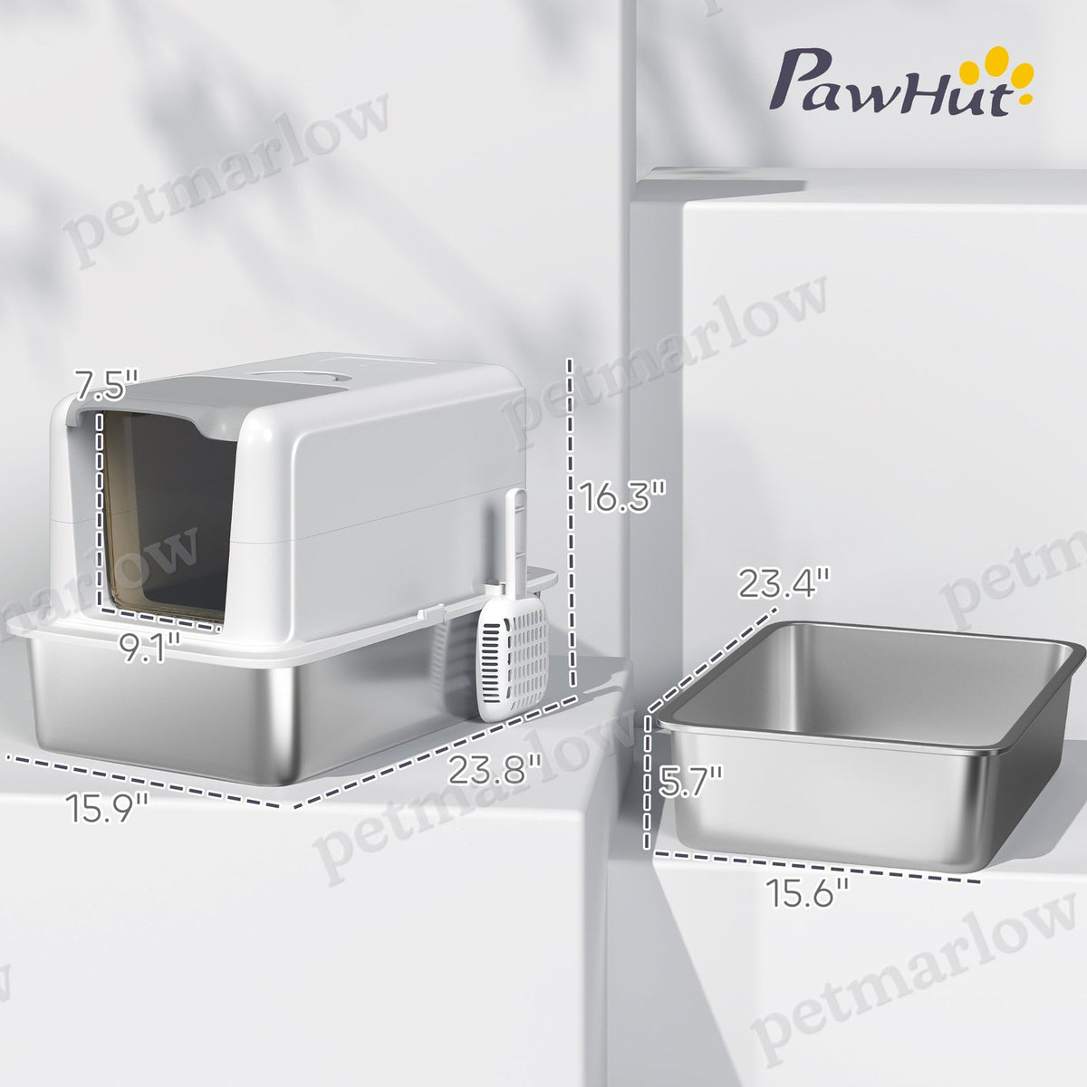 Stainless Steel Cat Litter Box with Removable Lid and Scoop – view 5