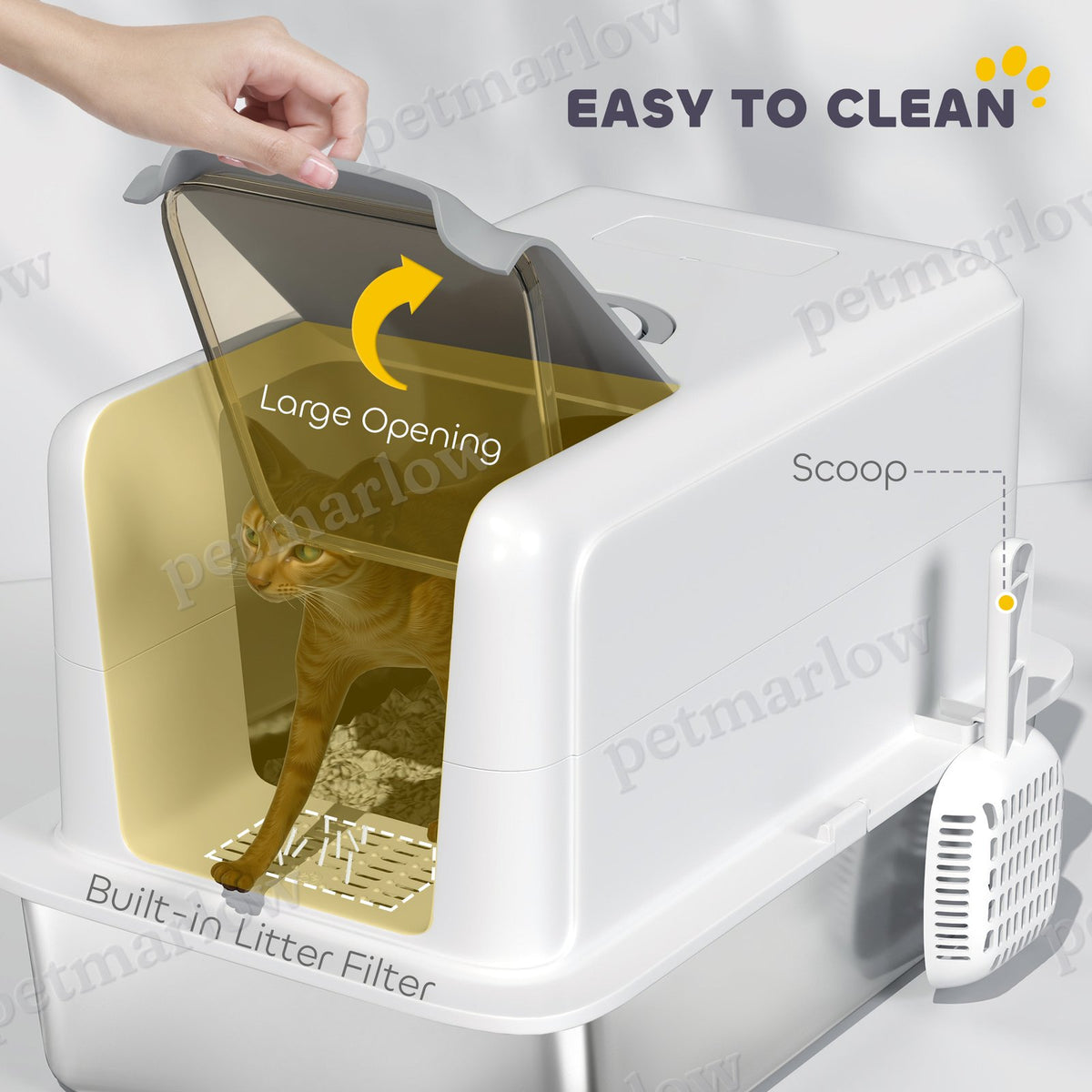 Stainless Steel Cat Litter Box with Removable Lid and Scoop – view 6