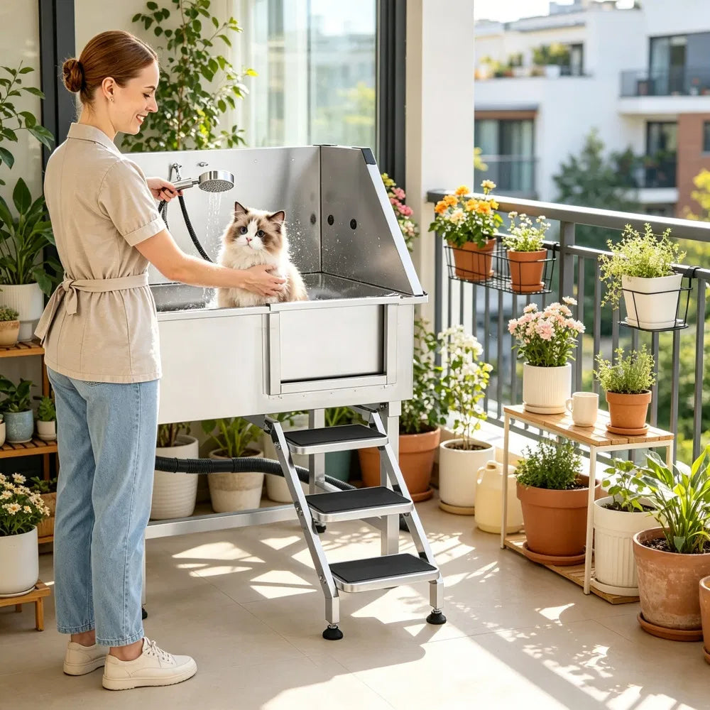 Stainless Steel Dog Washing Station with Integrated Design