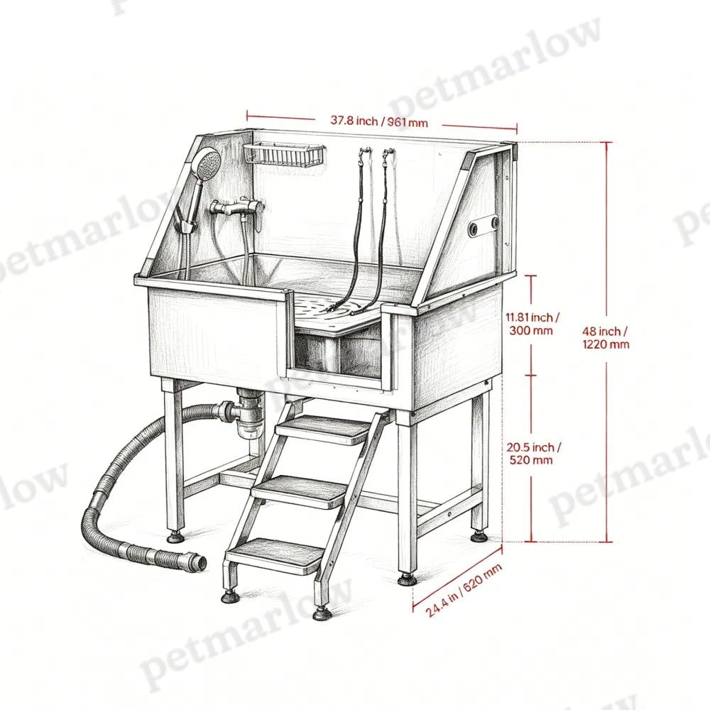 Stainless Steel Dog Washing Station with Integrated Design – view 4