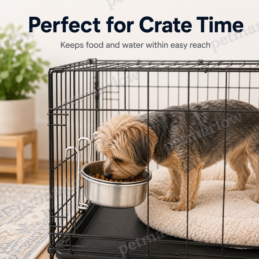 Stainless Steel No-Tip Hanging Pet Bowl (For Wire Crates) – view 2