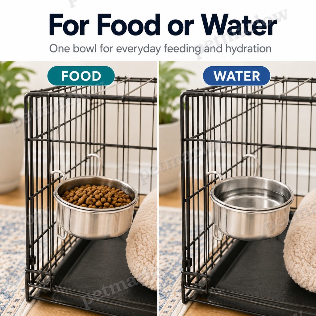 Stainless Steel No-Tip Hanging Pet Bowl (For Wire Crates) – view 4