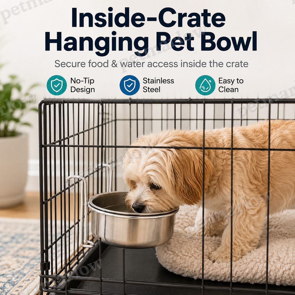 Stainless Steel No-Tip Hanging Pet Bowl (For Wire Crates) – view 5