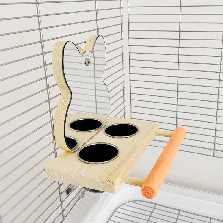 Stainless Steel Parrot Puzzle Bird Toy With Grinding Claw Stand And Mirror