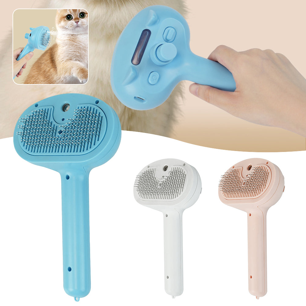 Steamy Cat Brush Non-slip Handle Cat Bath Brush Steel Needle Comb