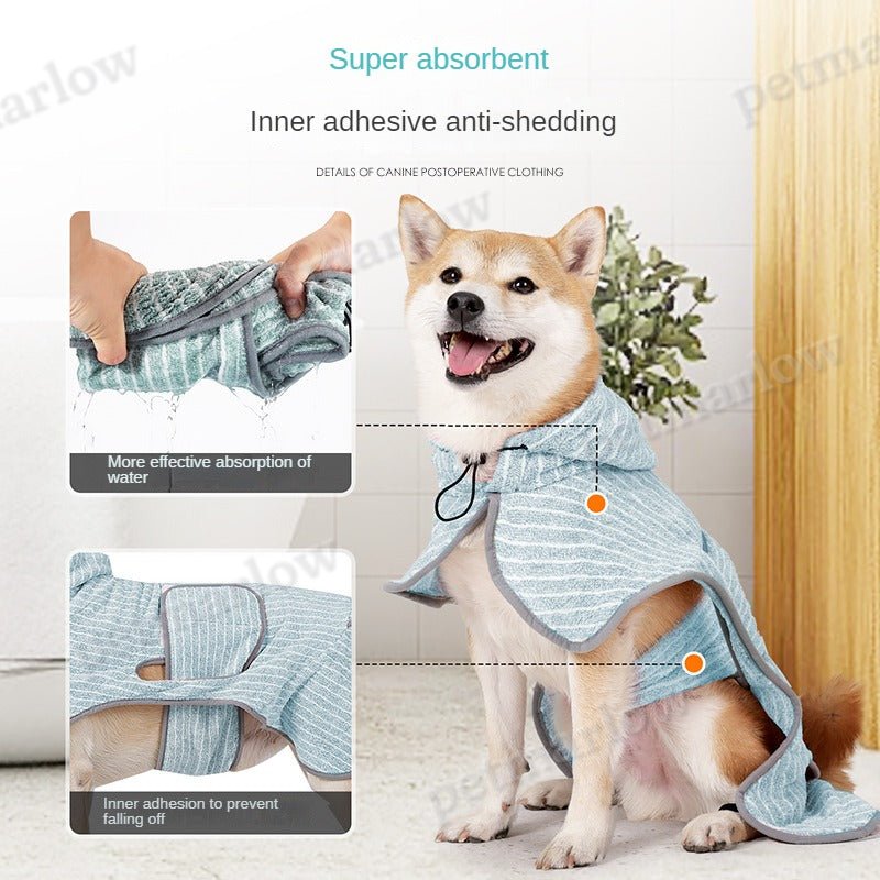 Striped Dog Wearable Bathrobe Comfortable, Quick-Drying Dog Rob – view 5