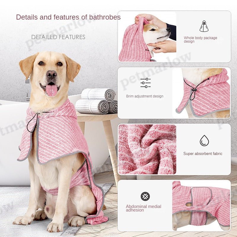 Striped Dog Wearable Bathrobe Comfortable, Quick-Drying Dog Rob – view 6
