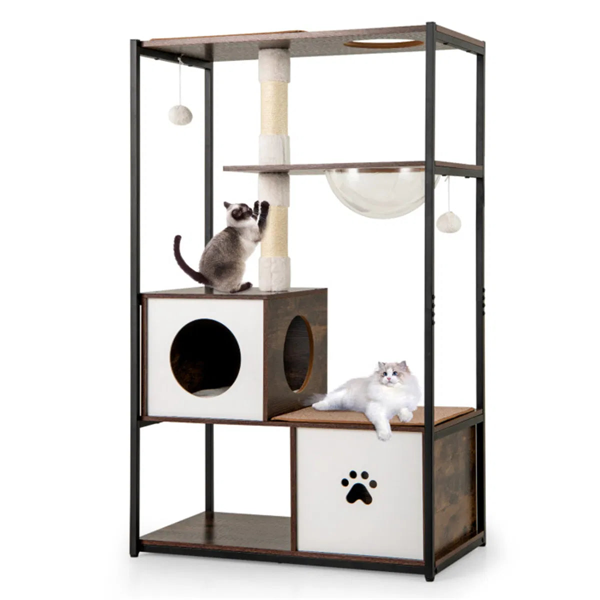 Stylish Wood-Metal Cat Tree with Multiple Resting Areas