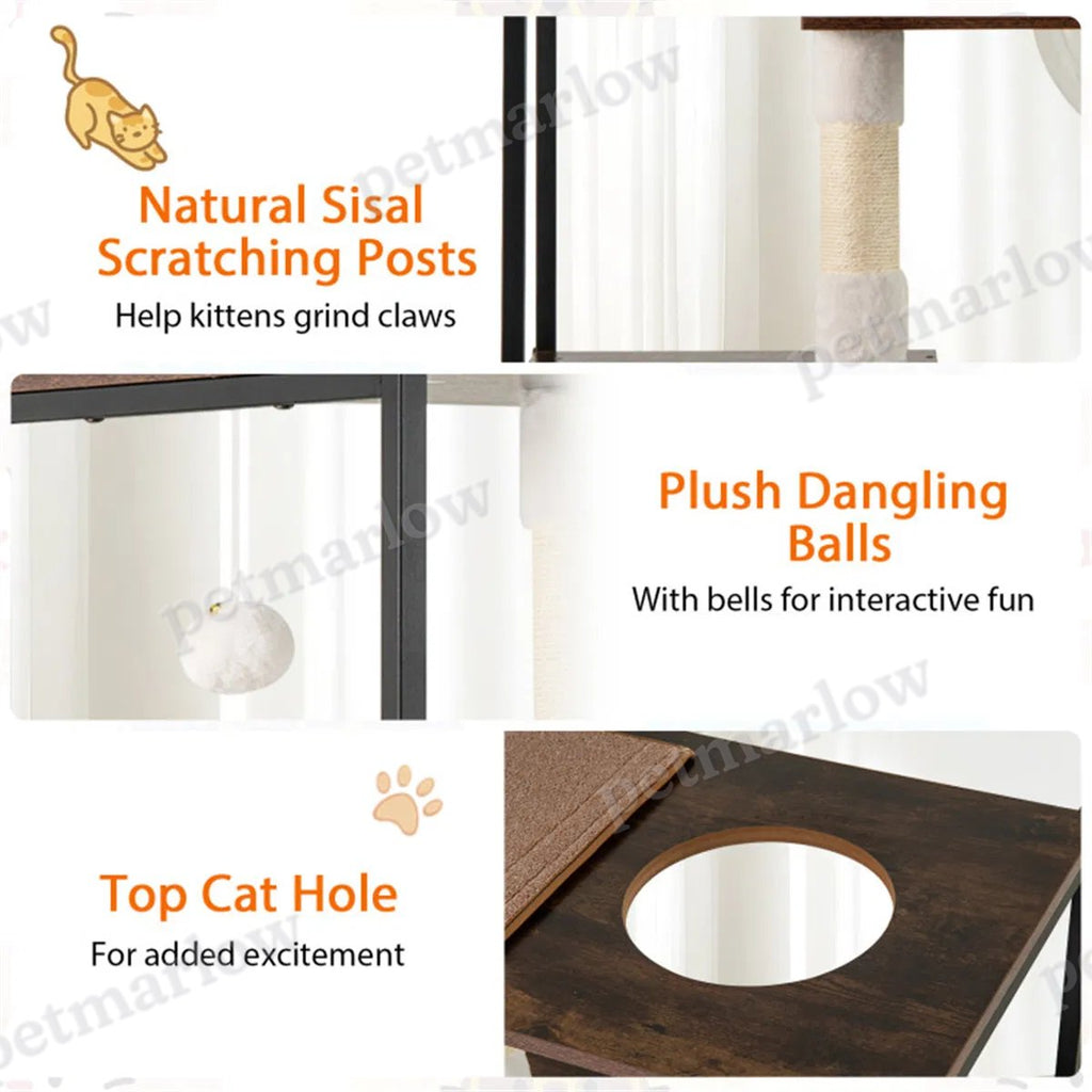 Stylish Wood-Metal Cat Tree with Multiple Resting Areas – view 3