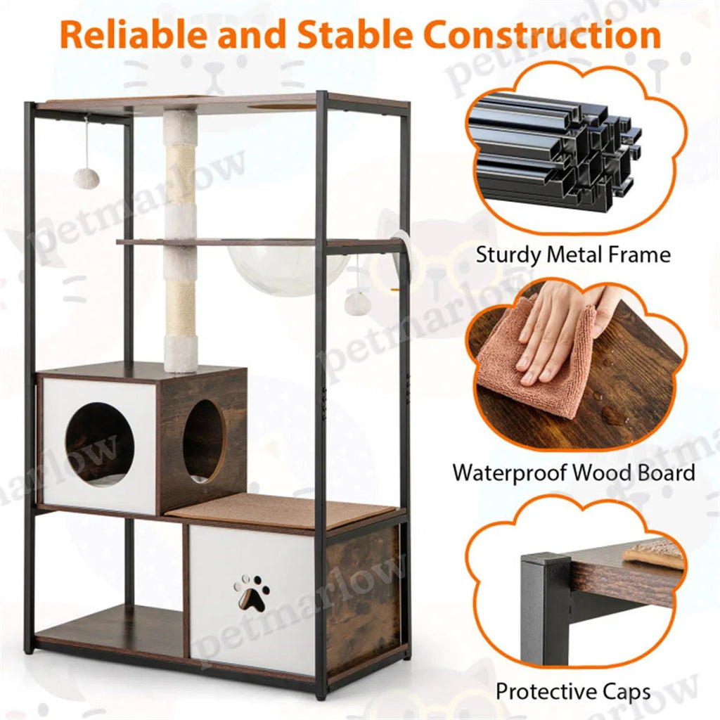 Stylish Wood-Metal Cat Tree with Multiple Resting Areas – view 4