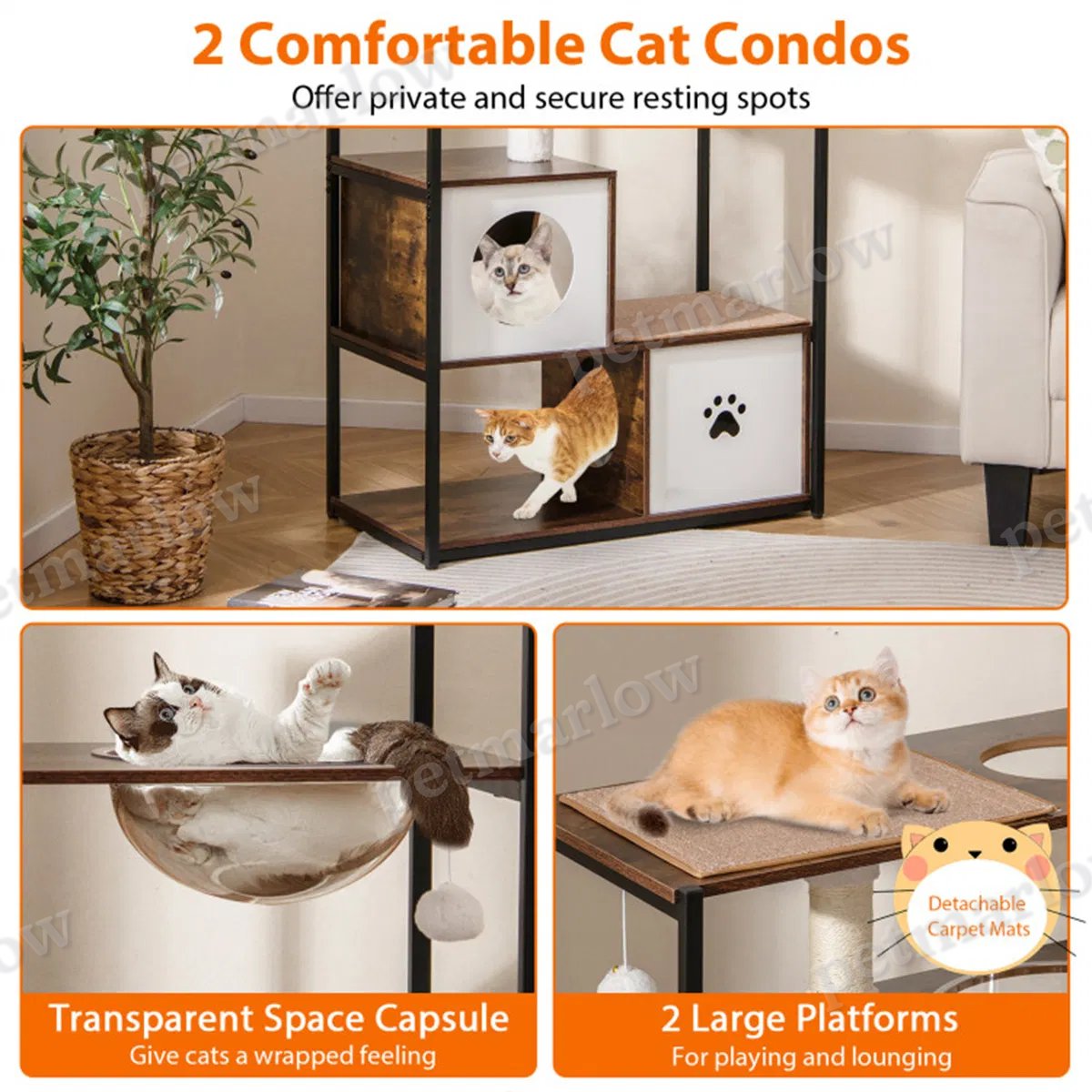 Stylish Wood-Metal Cat Tree with Multiple Resting Areas – view 5