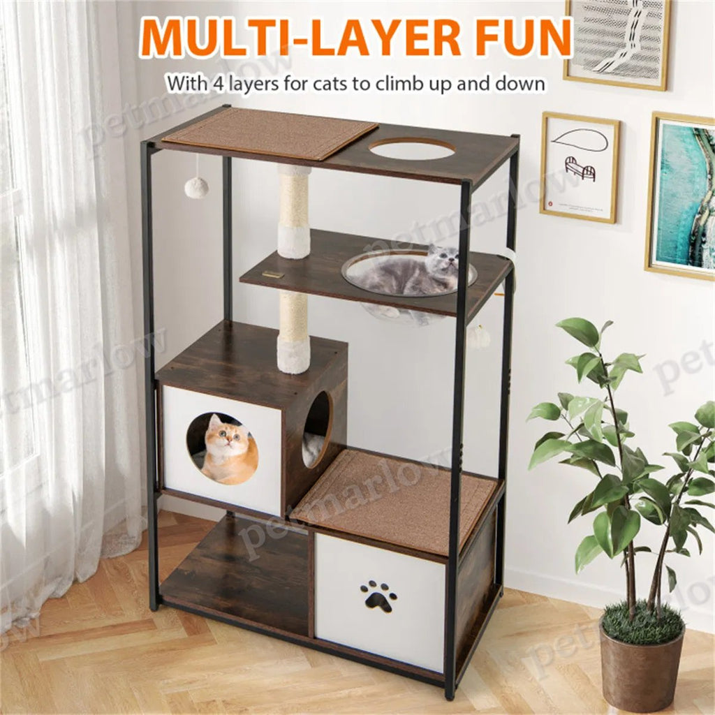 Stylish Wood-Metal Cat Tree with Multiple Resting Areas – view 6