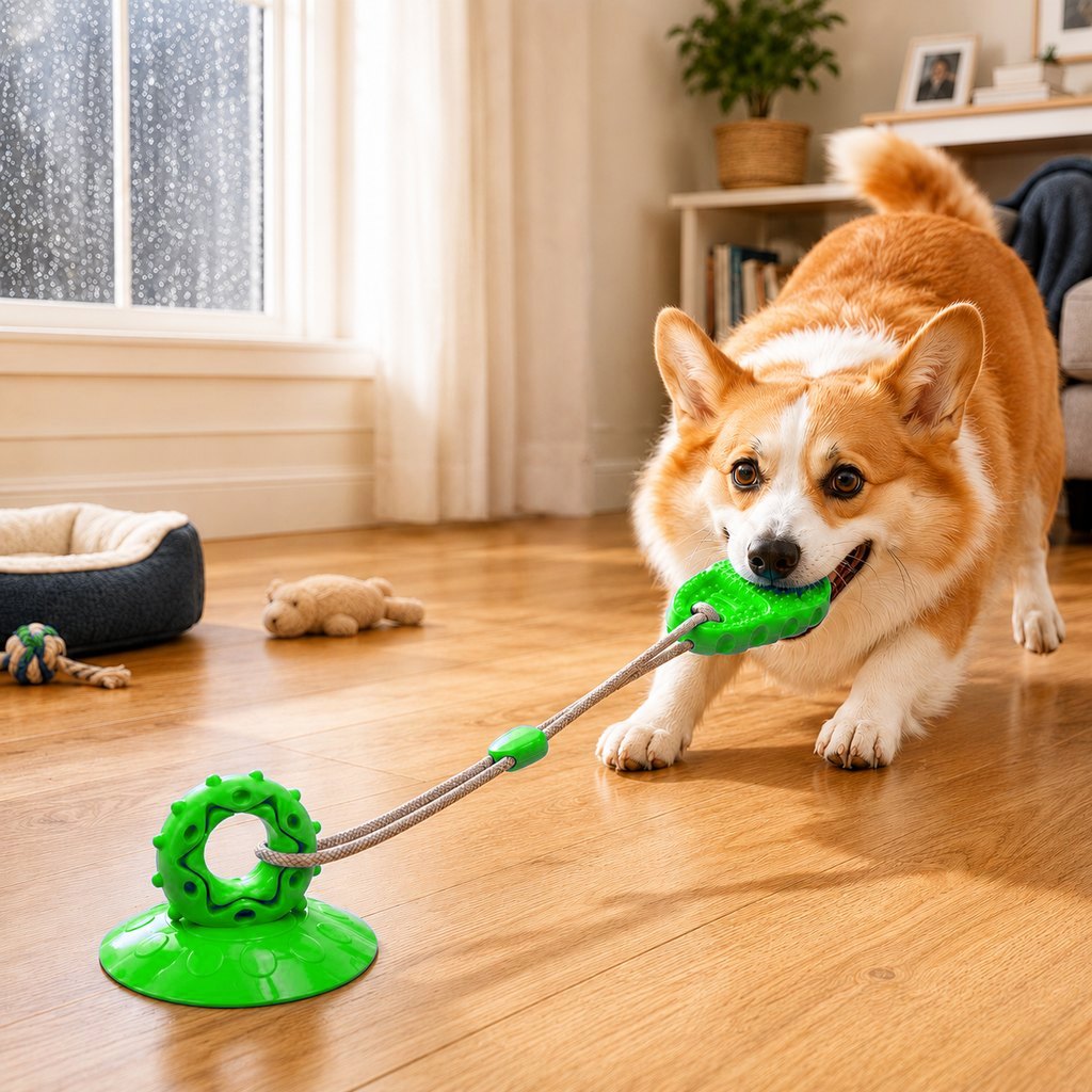 Suction Cup Dog Chew & Tug Toy (Textured Dental Nubs) – Green