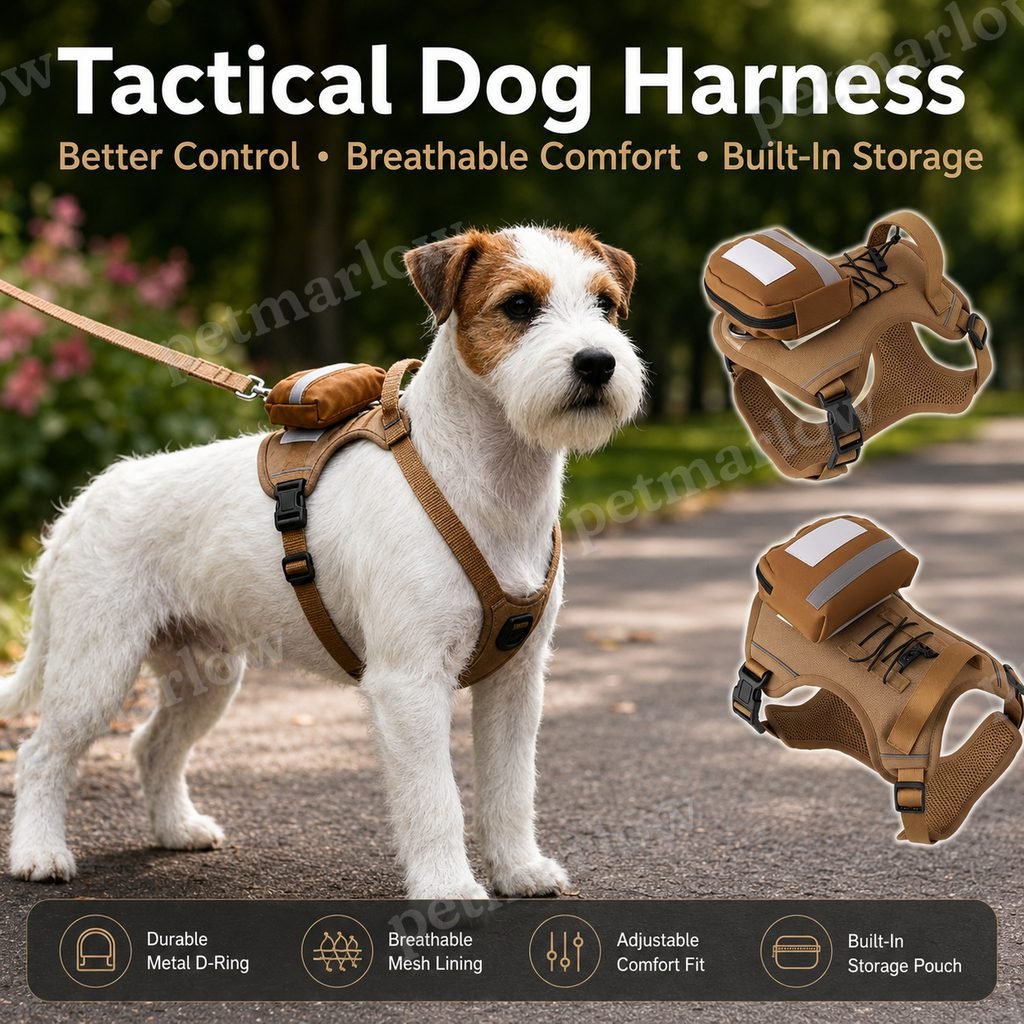 Tactical Breathable Reflective Dog Harness (Top Handle & Storage Pouch) – view 2