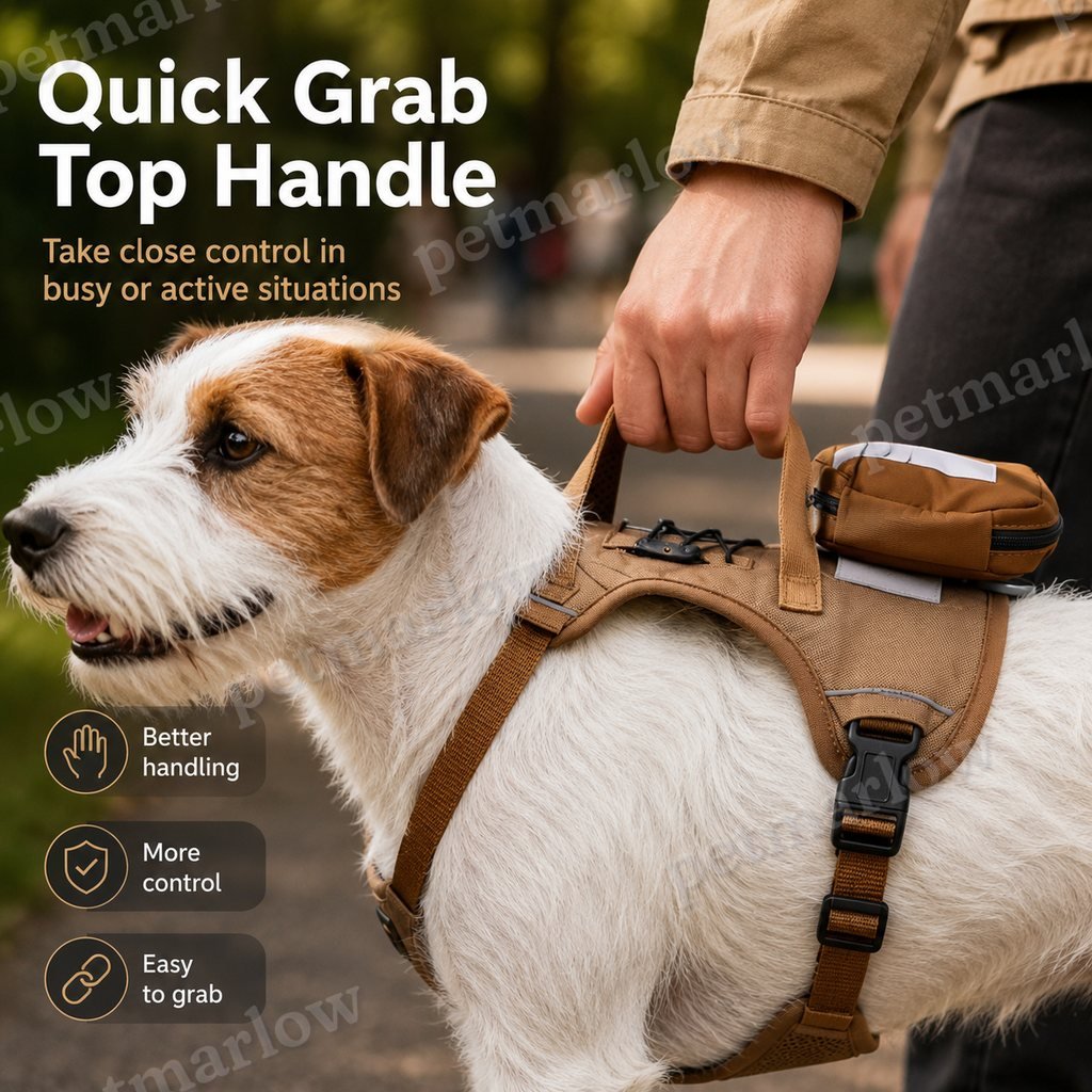 Tactical Breathable Reflective Dog Harness (Top Handle & Storage Pouch) – view 3