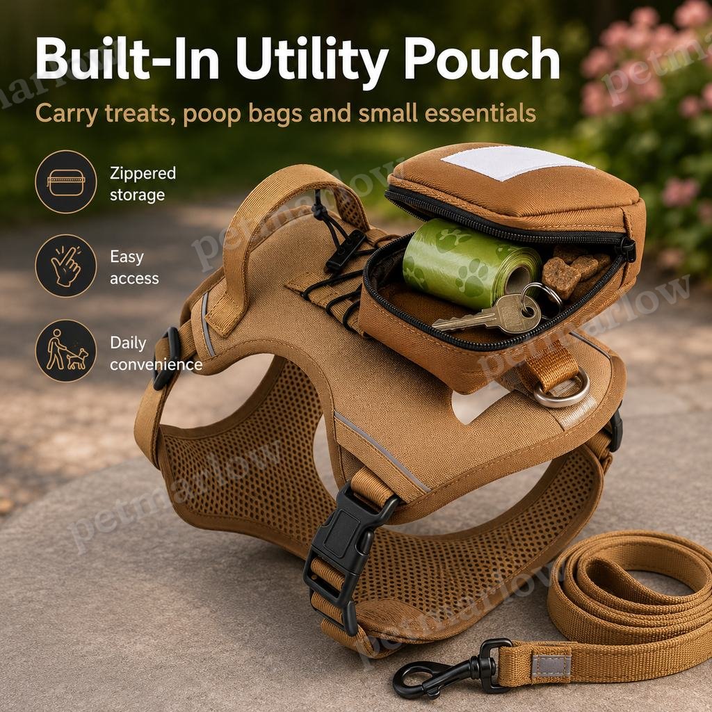 Tactical Breathable Reflective Dog Harness (Top Handle & Storage Pouch) – view 6