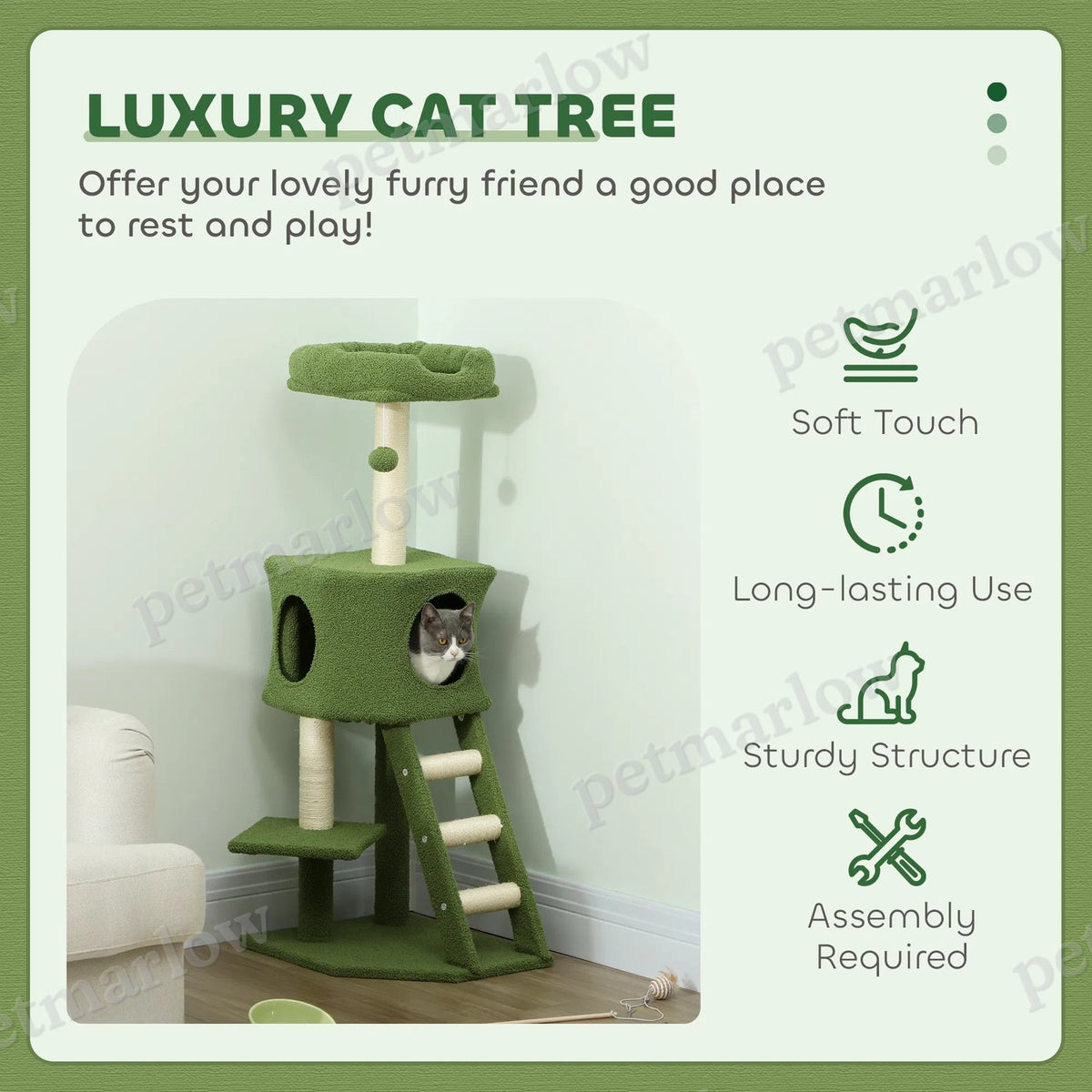 Tall Cat Tree Tower with Condo, Ladder and Scratching Posts – view 4