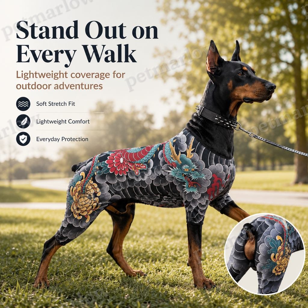 Tattoo-Print Soft Stretch Pet Bodysuit (Open Tail) – view 2