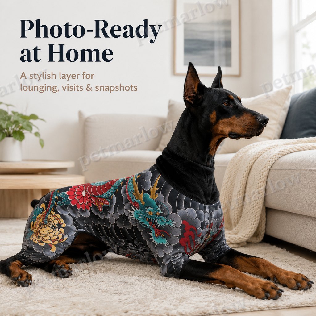 Tattoo-Print Soft Stretch Pet Bodysuit (Open Tail) – view 3