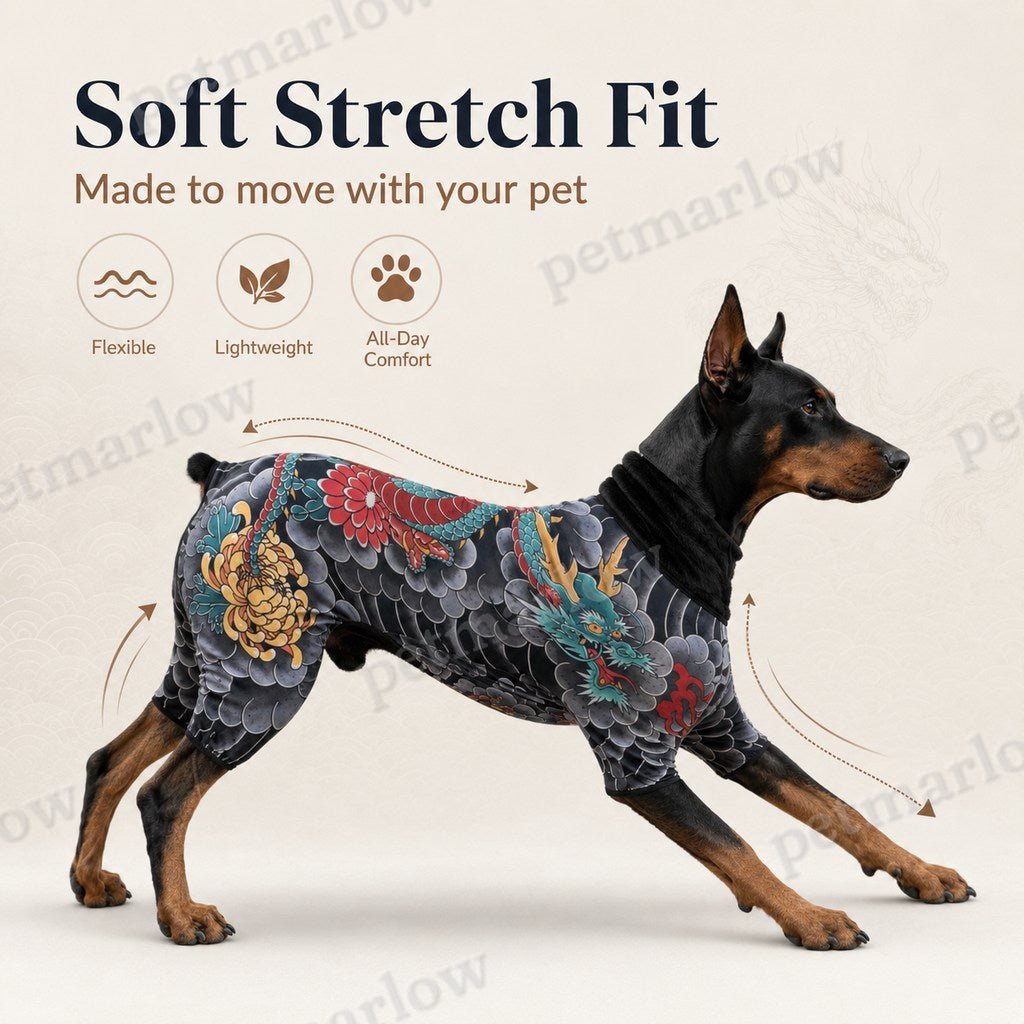 Tattoo-Print Soft Stretch Pet Bodysuit (Open Tail) – view 6