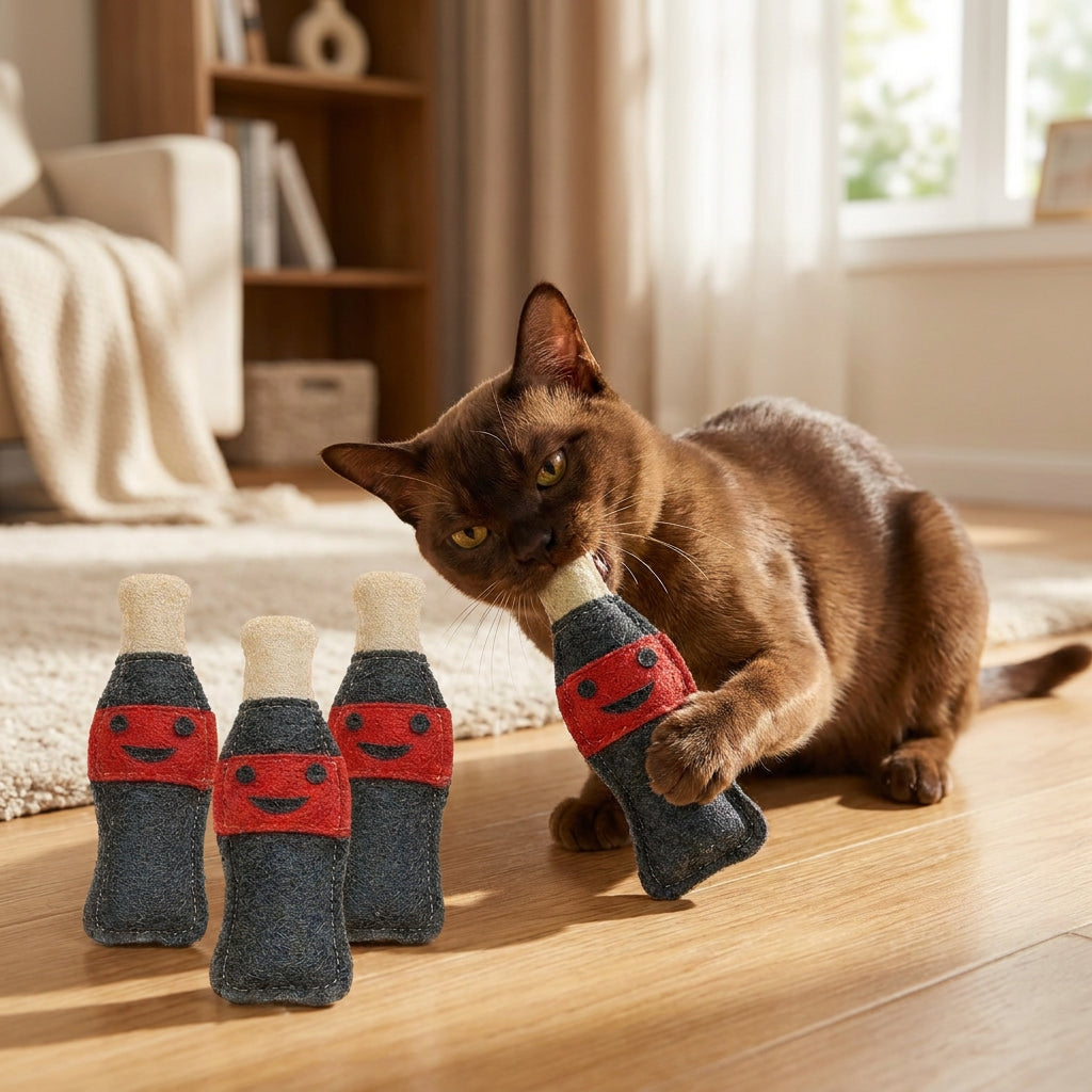Teeth-Cleaning Catnip Chew Toys – Natural Loofah Dental Care & Play Set – Coca-Cola